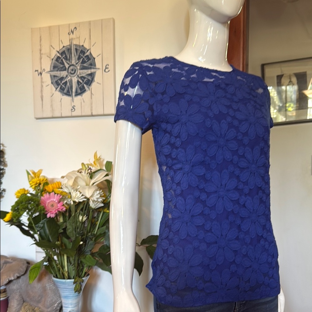 NWT international concept size small Blue Floral Lace Women's Top